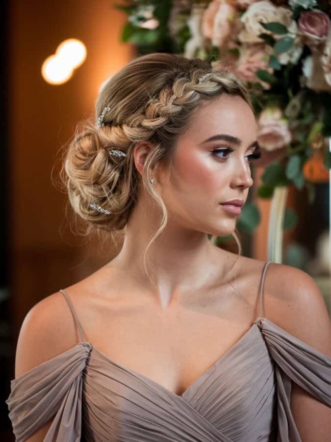 Ash Blonde Updo With Braided Crown — Trendy Hair Up Hairstyles