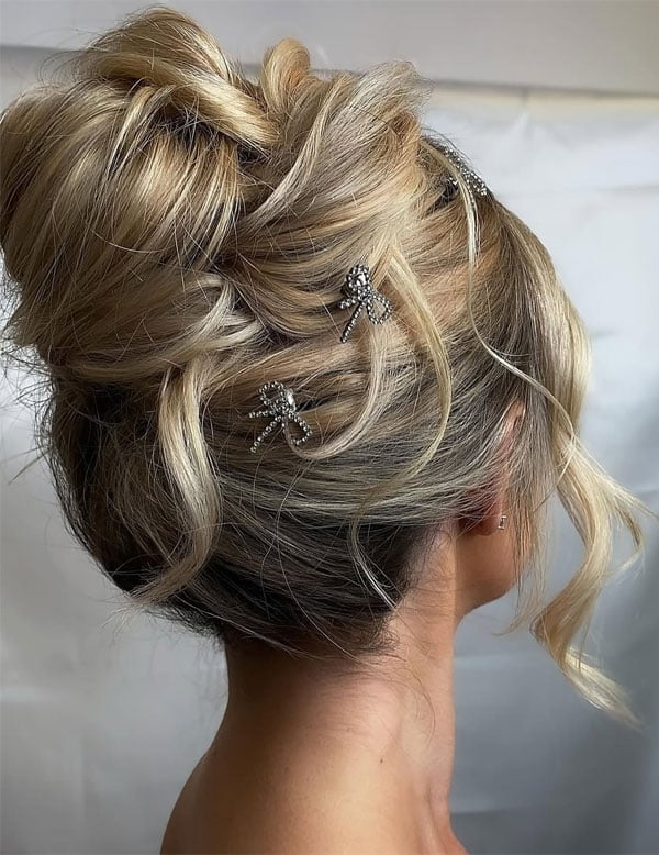Ash Blonde Messy Updo With Decorative Pins — Trendy Hair Up Hairstyles