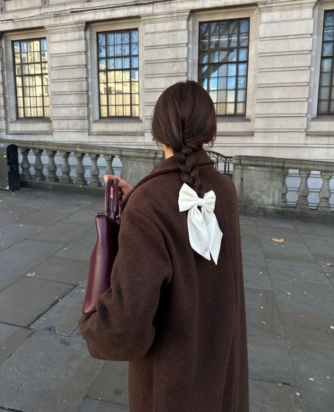 Dark Brown Braid With Large White Bow Clip Dark Brown Braid With Large White Bow Clip — Trendy Hair with Clips