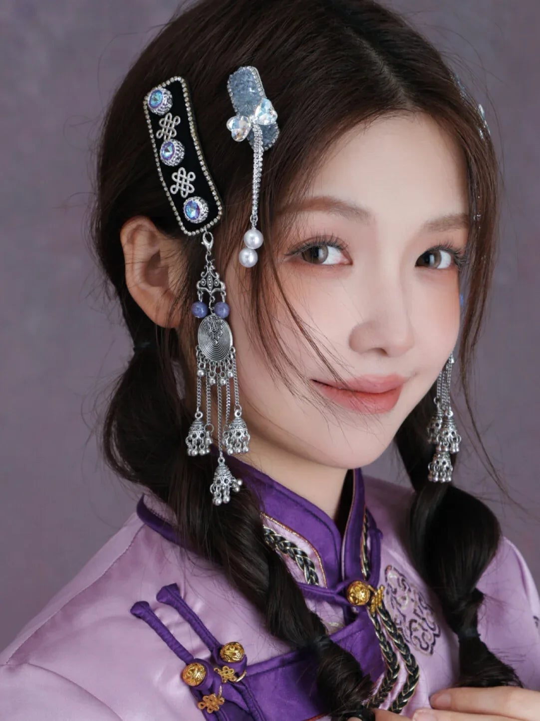 Dark Braids With Ornate Traditional Clips Dark Braids With Ornate Traditional Clips — Trendy Hair with Clips