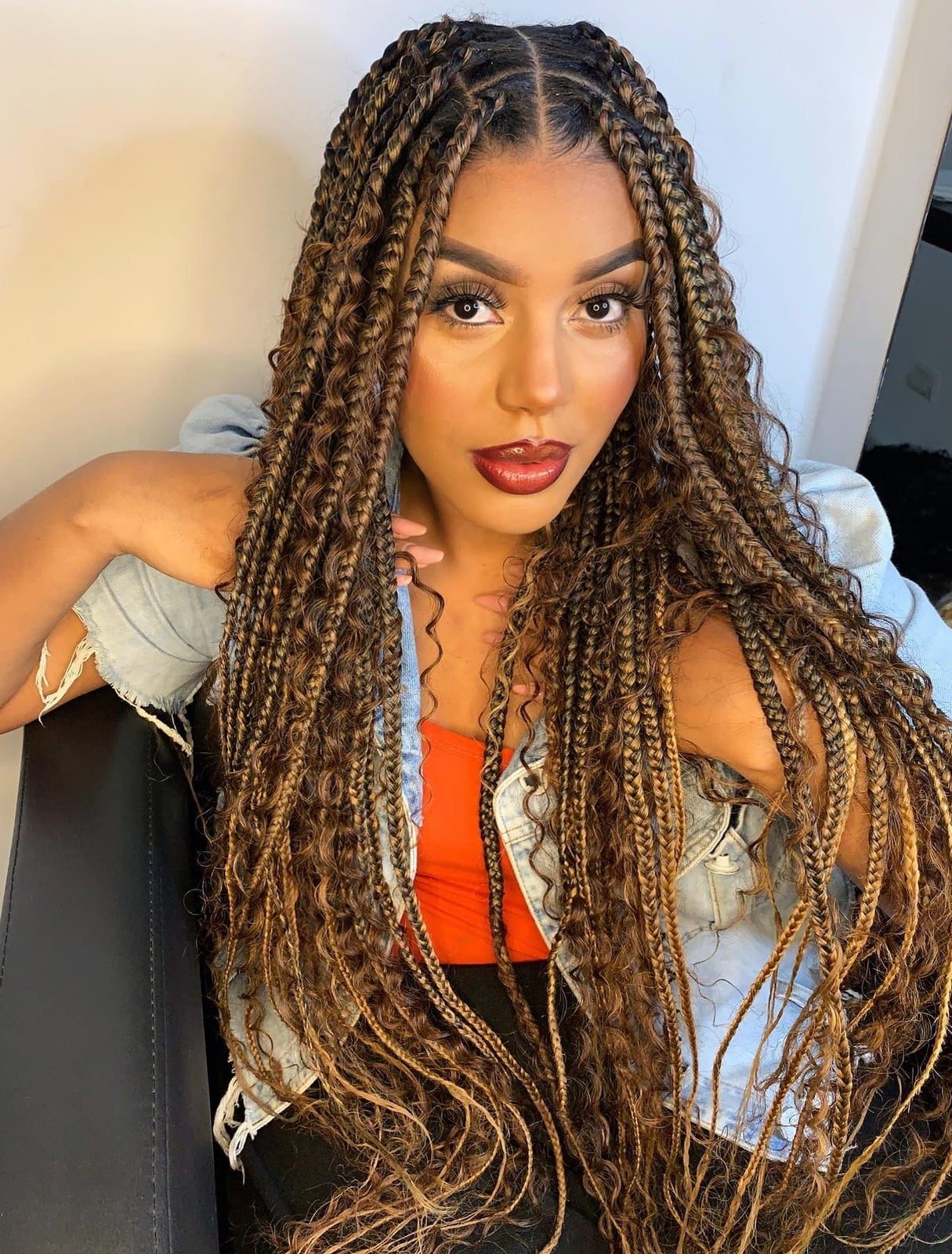 Mid-Back Textured Braids with Curly Ends Mid-Back Textured Braids with Curly Ends — Trendy Hairstyles for Black Women Braids