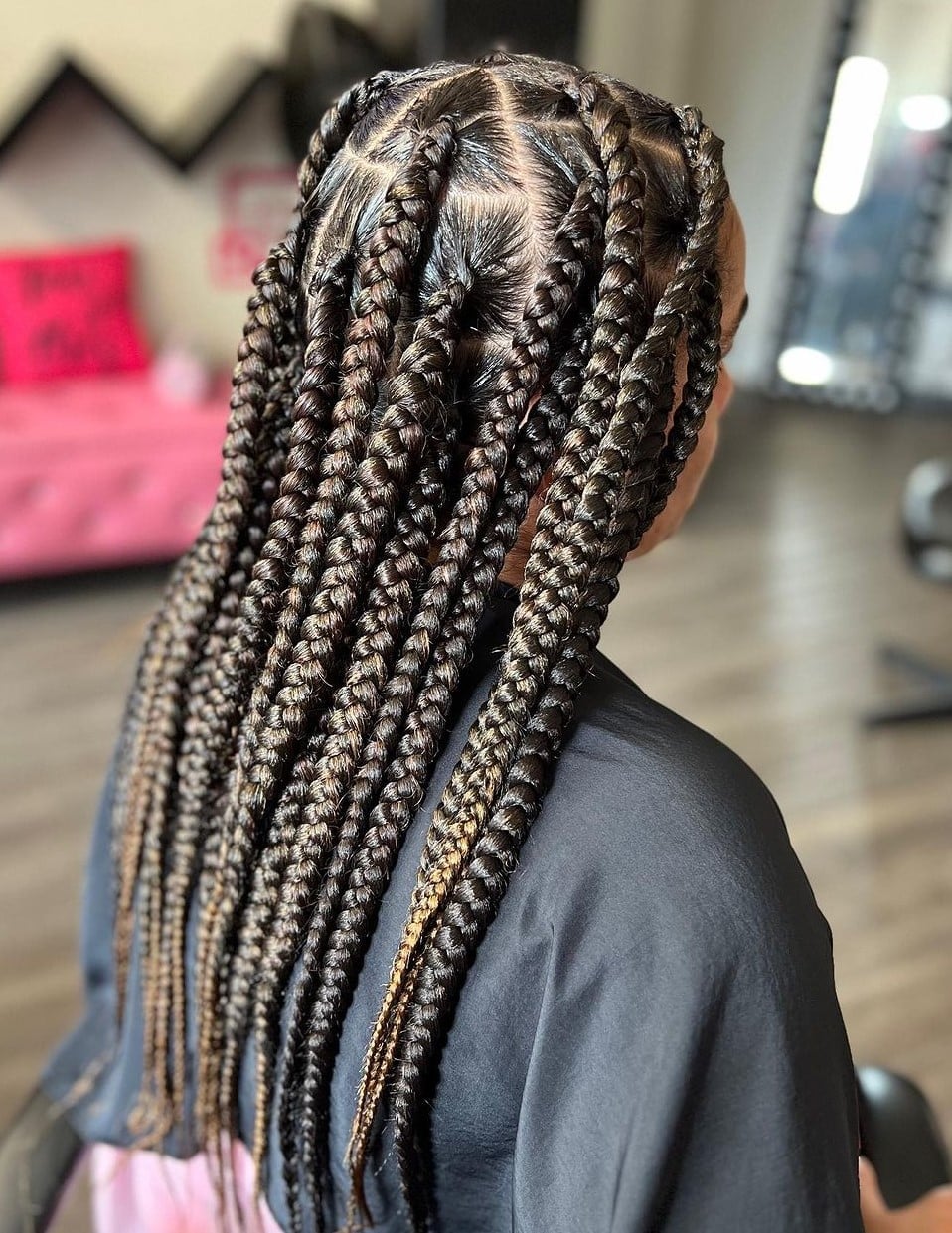Mid-Back Jumbo Box Braids with Ombre, Straight Mid-Back Jumbo Box Braids with Ombre, Straight — Trendy Hairstyles for Black Women Braids