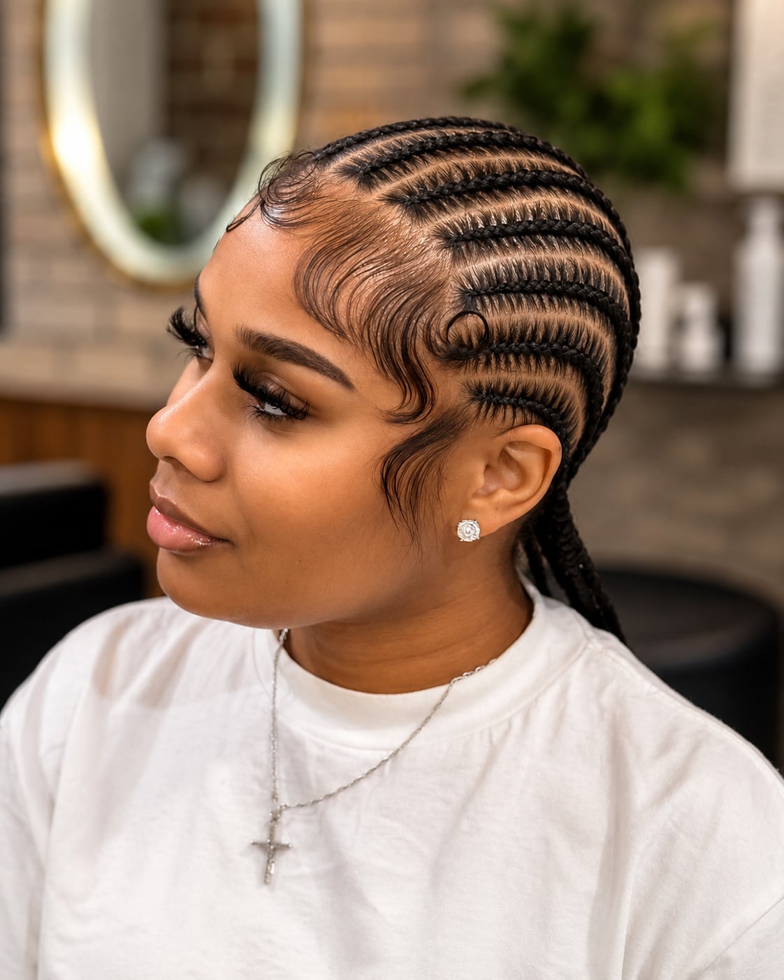 Shoulder-Length Stitch Braids, Slicked Back Shoulder-Length Stitch Braids, Slicked Back — Trendy Hairstyles for Black Women Braids