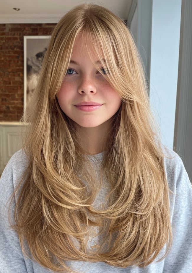 Long Layered Ash Blonde With Curtain Bangs — Trendy Hairstyles for Teens