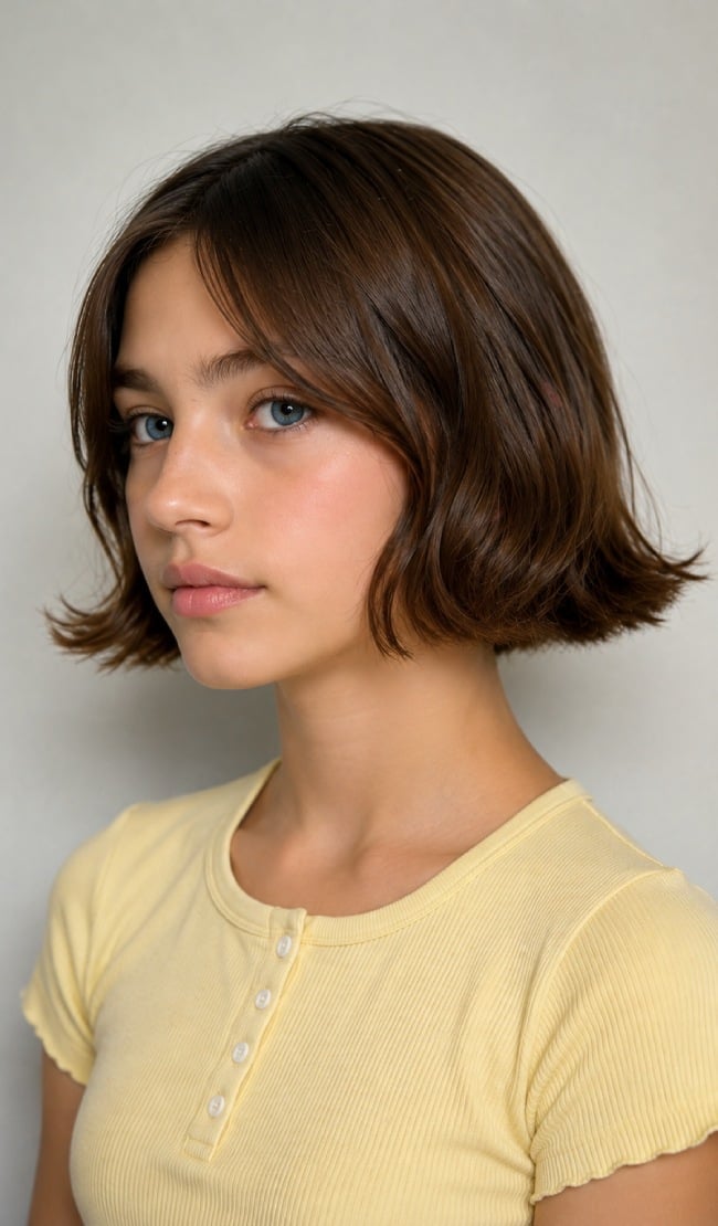 Wavy Dark Brown Chin Bob With Curtain Bangs — Trendy Hairstyles for Teens