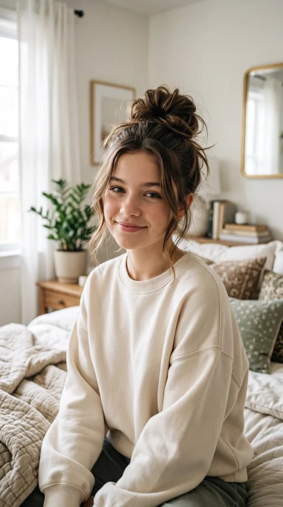 Shoulder Length Messy Bun With Face Framing — Trendy Hairstyles for Teens