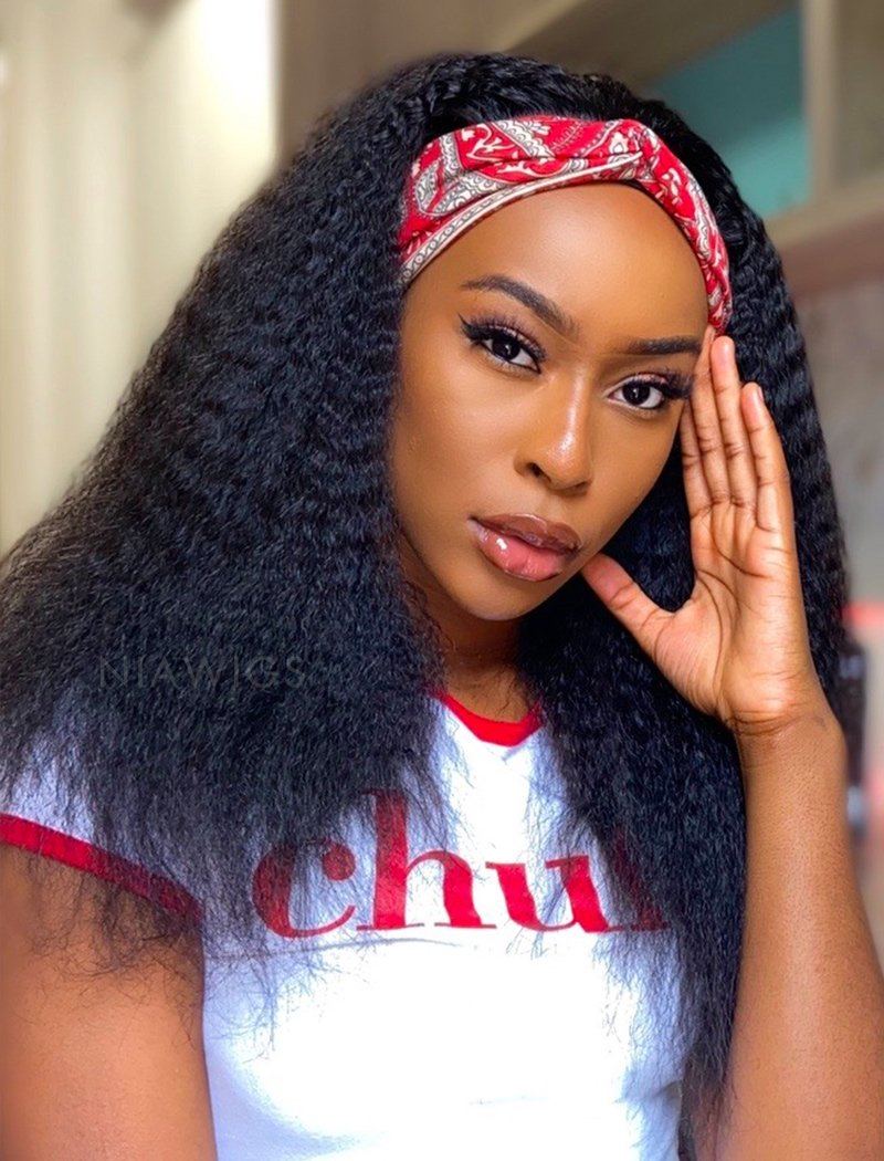 Thick Kinky Straight Black Mid-Back Side Part Thick Kinky Straight Black Mid-Back Side Part — Trendy Headband Wig