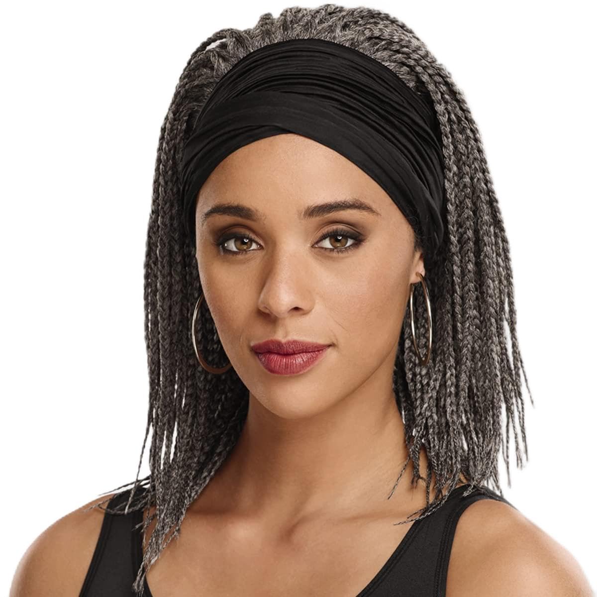 Grey Coily Mid-Back Braids Grey Coily Mid-Back Braids — Trendy Headband Wig