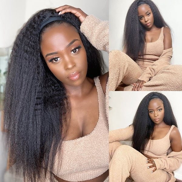 Dark Brown Wavy Mid-Back Curtain Bangs Dark Brown Wavy Mid-Back Curtain Bangs — Trendy Headband Wig