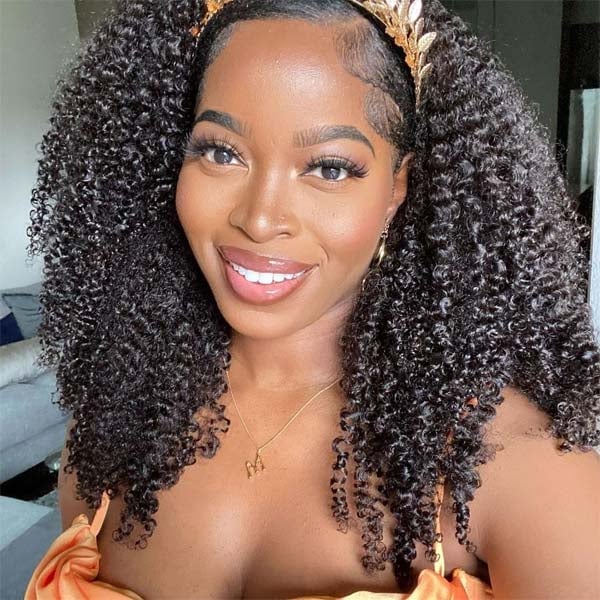 Thick Kinky Curly Black Shoulder Length Wig Thick Kinky Curly Black Shoulder Length Wig — Trendy Headband Wig