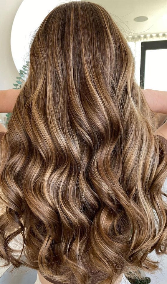 Mid-Back Brown Hair With Dimensional Blonde Highlights — Trendy Highlights Hair