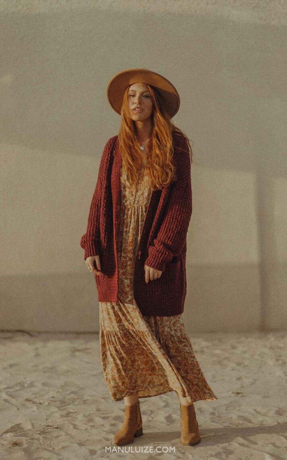 Floral Maxi Dress and Knit Cardigan — Trendy Hippie Outfits