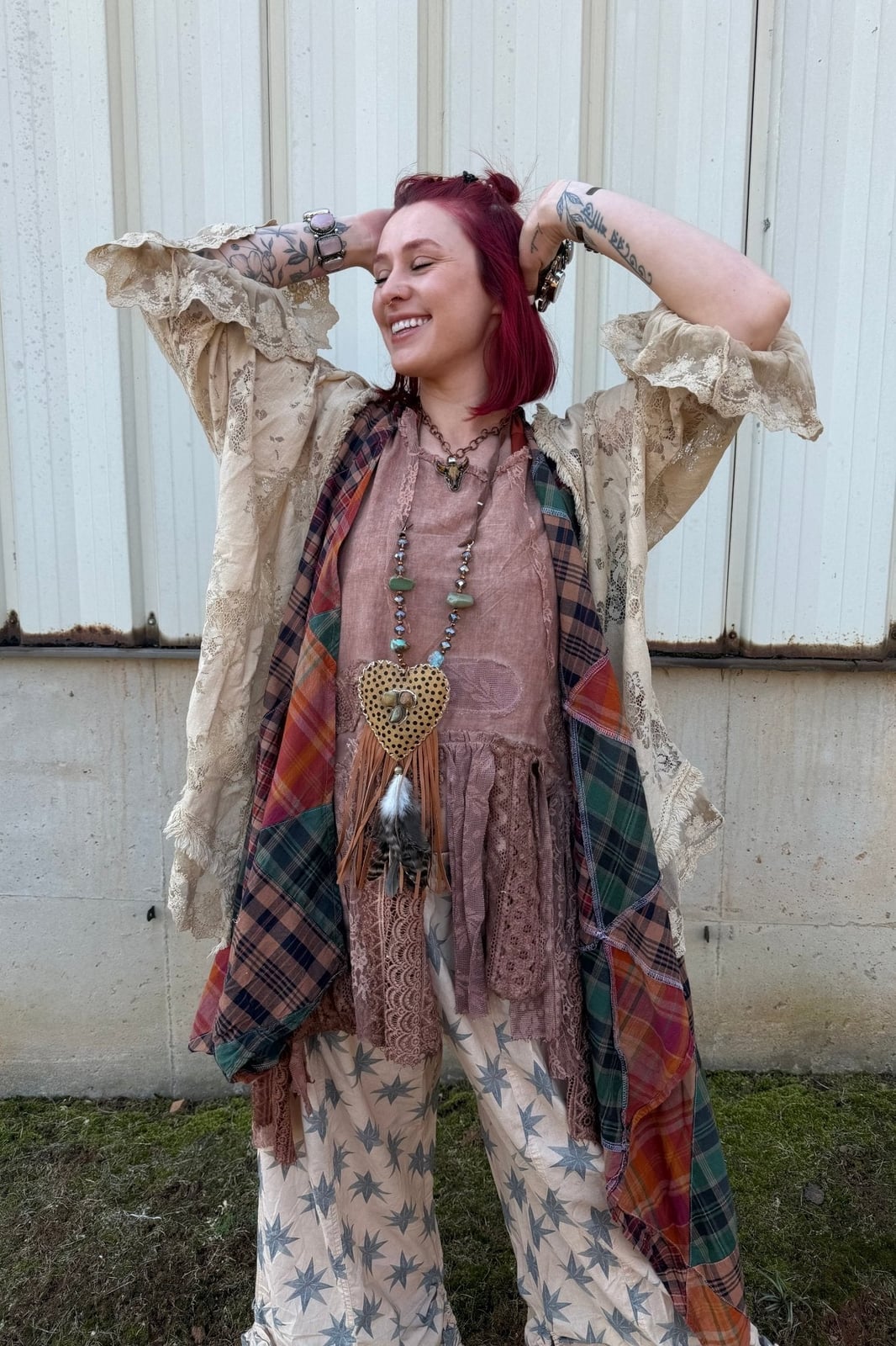 Lace Duster with Plaid Vest and Tunic — Trendy Hippie Outfits