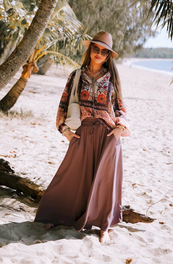 Printed Blouse and Wide-Leg Pants — Trendy Hippie Outfits