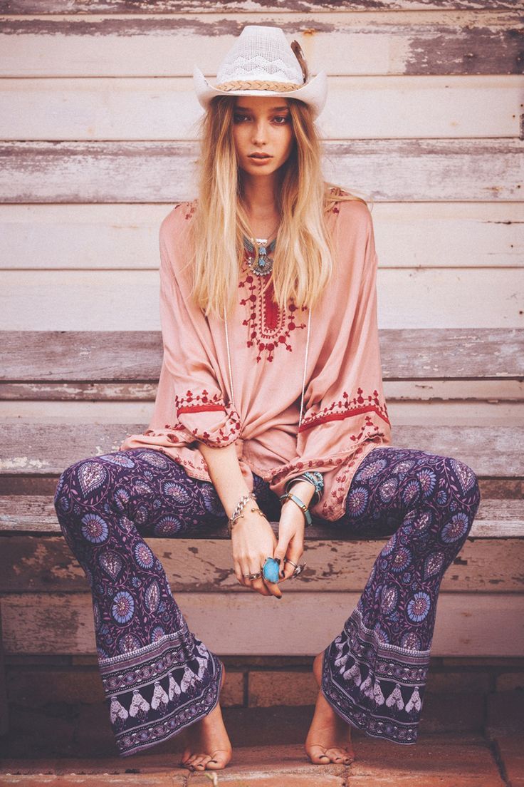 Embroidered Tunic Top with Bell Bottoms — Trendy Hippie Outfits