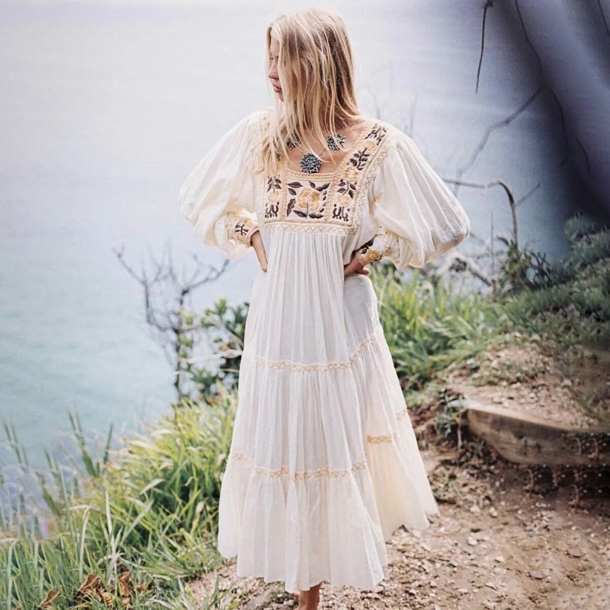 Tiered Maxi Dress with Embroidery — Trendy Hippie Outfits