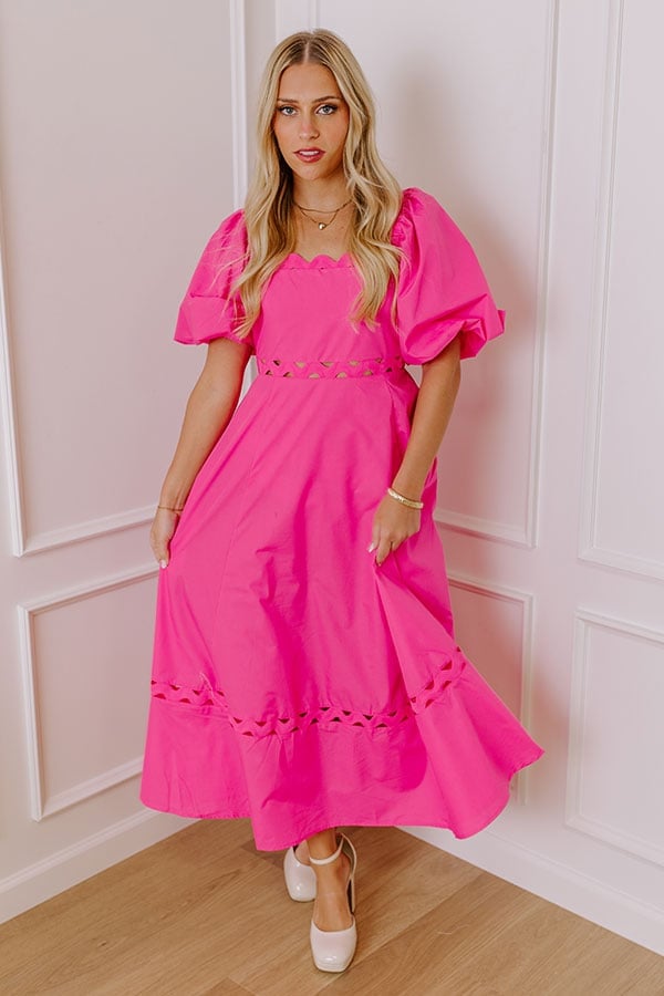 Trendy Hot Pink Midi Dress with Cut-Outs Trendy Hot Pink Midi Dress with Cut-Outs — Trendy Hot Pink Dress