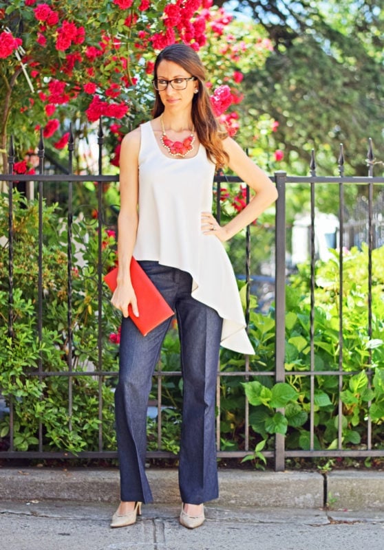 White Asymmetric Tunic Over Wide-Leg Trousers White Asymmetric Tunic Over Wide-Leg Trousers — Trendy Interview Outfits