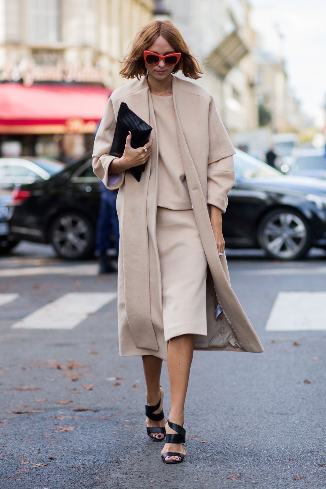 Monochromatic Beige Knit Set Under Long Coat Monochromatic Beige Knit Set Under Long Coat — Trendy Interview Outfits