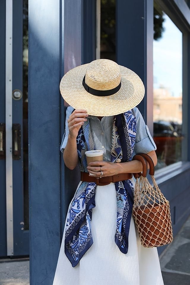 Striped Shirt With A-Line Skirt And Straw Hat — Trendy Italy Outfits