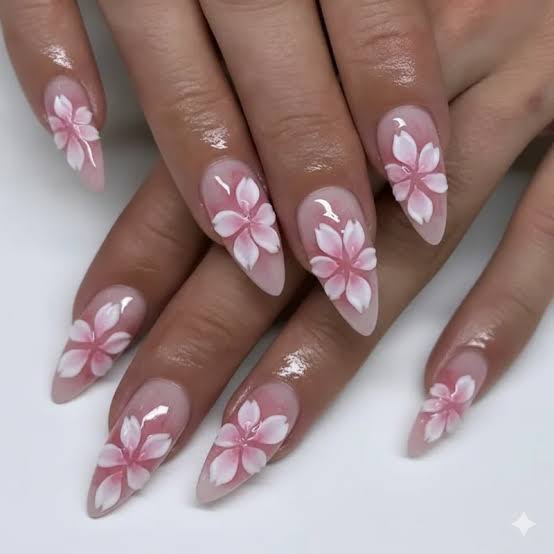 Long Stiletto 3D Sakura Flowers Nails Long Stiletto 3D Sakura Flowers Nails — Trendy Japanese Nails