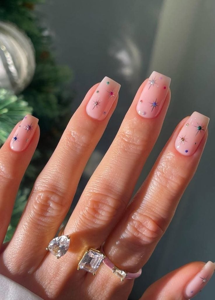 Short Soft Square Pink Glitter Star Rhinestone Nails Short Soft Square Pink Glitter Star Rhinestone Nails — Trendy Japanese Nails