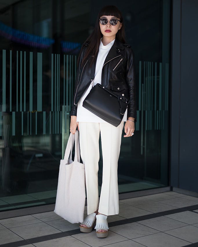 Leather Jacket With Split Trousers — Trendy Japanese Outfits