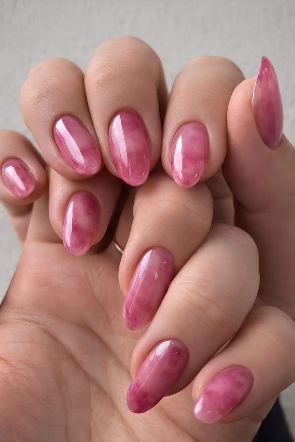 Pink and White Marbled Jelly Almond Nails Pink and White Marbled Jelly Almond Nails — Trendy Jelly Nails