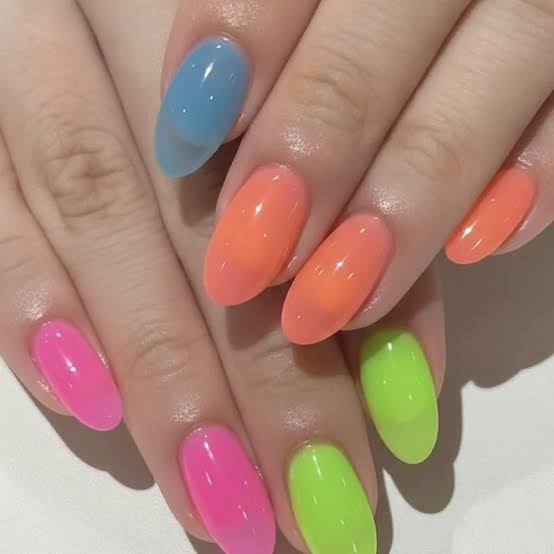 Vibrant Neon Jelly Short Almond Nails Vibrant Neon Jelly Short Almond Nails — Trendy Jelly Nails