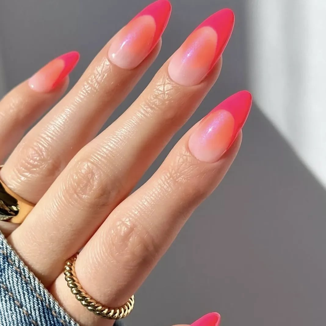 Pink Base with Hot Pink Orange Jelly French Tips Pink Base with Hot Pink Orange Jelly French Tips — Trendy Jelly Nails