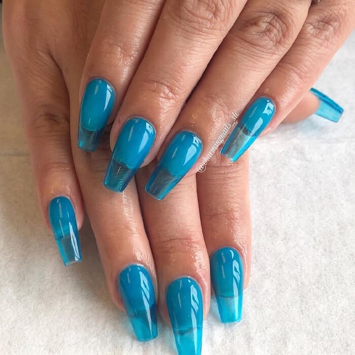 Vibrant Translucent Blue Jelly Coffin Nails Vibrant Translucent Blue Jelly Coffin Nails — Trendy Jelly Nails