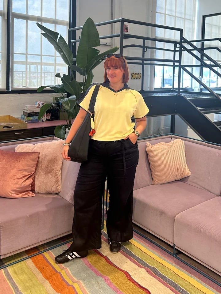 Collared Jersey Polo With Wide Leg Pants — Trendy Jersey Outfit