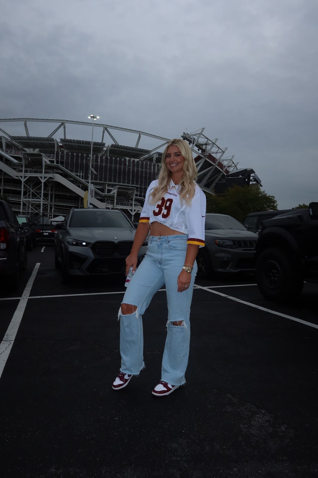 Cropped Soccer Jersey With Ripped Wide Leg Jeans — Trendy Jersey Outfit