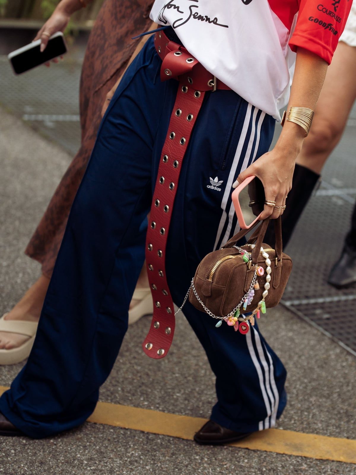 Navy Adidas Joggers with Red Grommet Belt Navy Adidas Joggers with Red Grommet Belt — Trendy Jogging Outfits