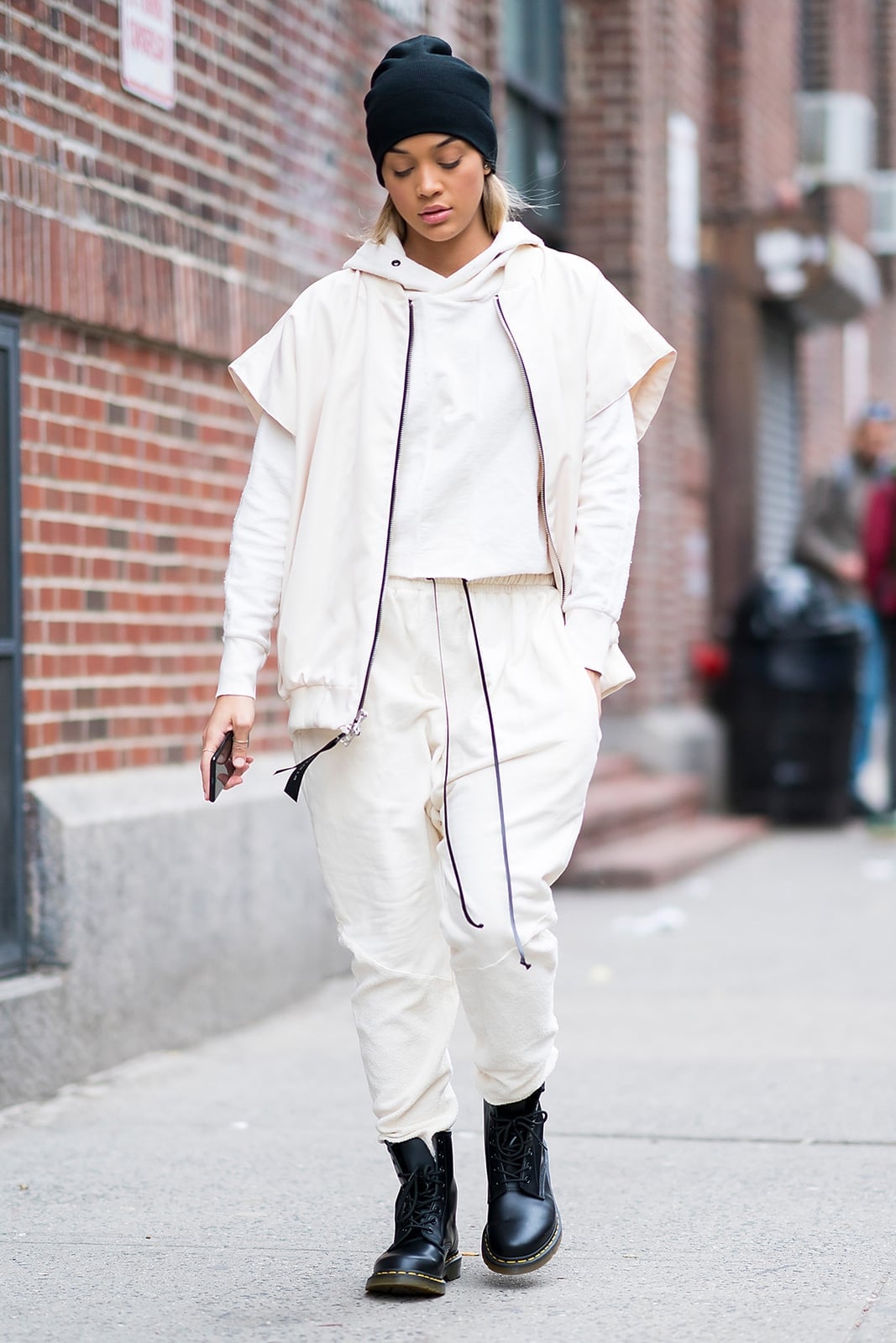 Cream Tracksuit with Vest and Combat Boots Cream Tracksuit with Vest and Combat Boots — Trendy Jogging Outfits