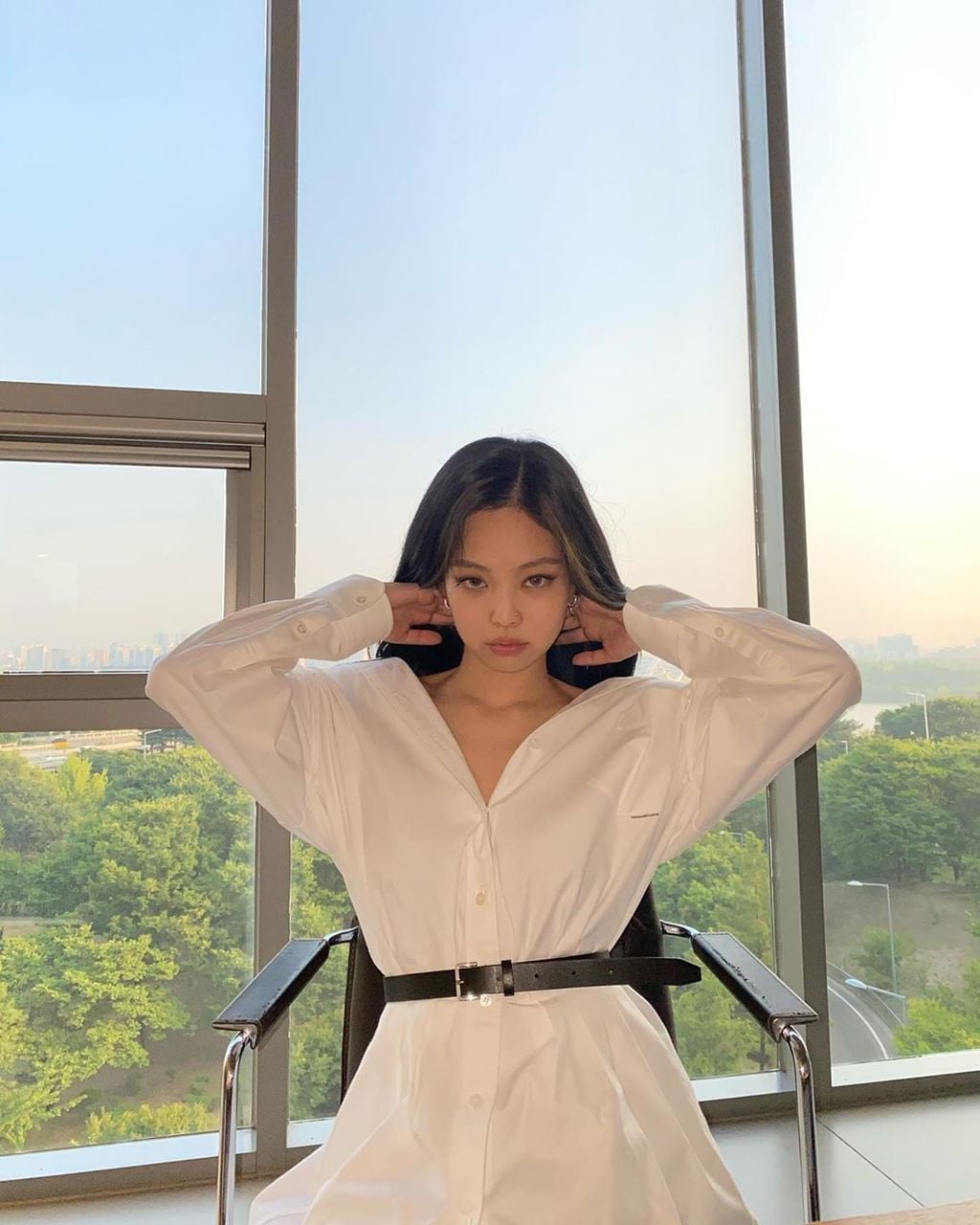 Oversized Button-Down Shirt as a Layer Oversized Button-Down Shirt as a Layer — Trendy K-pop Outfits