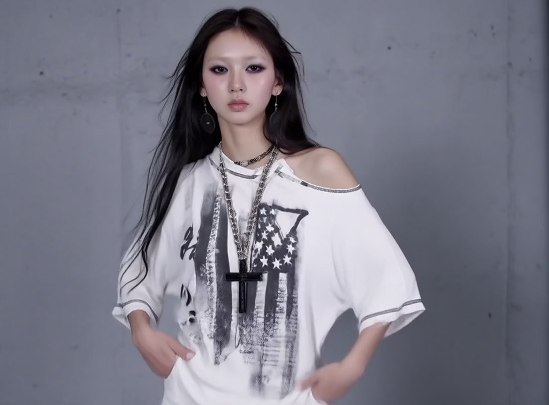 Distressed Flag Graphic T-Shirt Distressed Flag Graphic T-Shirt — Trendy K-pop Outfits