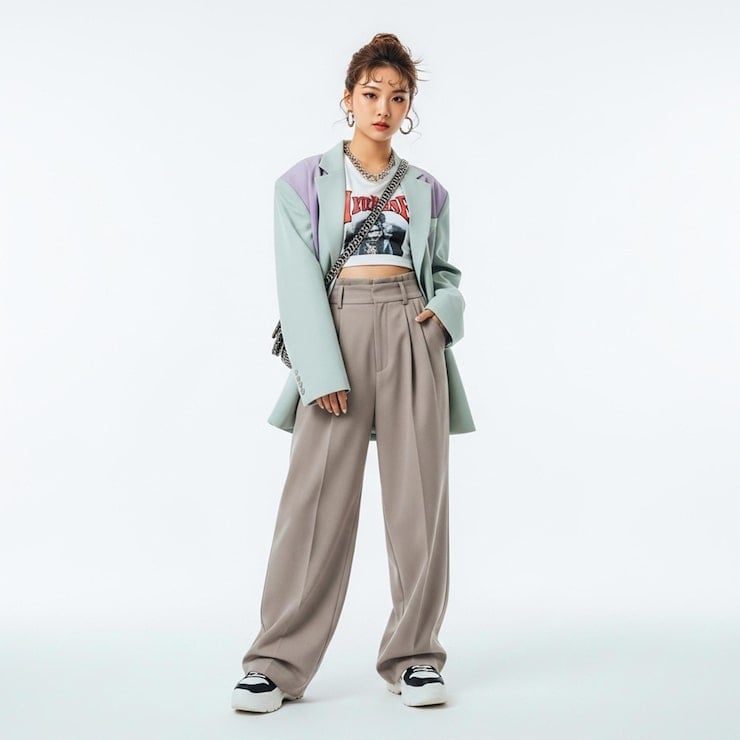 Colorblock Blazer with Wide-Leg Trousers Colorblock Blazer with Wide-Leg Trousers — Trendy K-pop Outfits