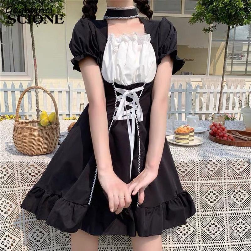 Black Dress with White Lace Trim and Corset, Office-Safe Version — Trendy Kawaii Outfits