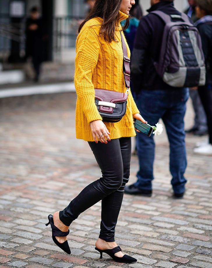 Yellow Sweater with Pointed Toe Kitten Heels — Trendy Kitten Heels Outfits