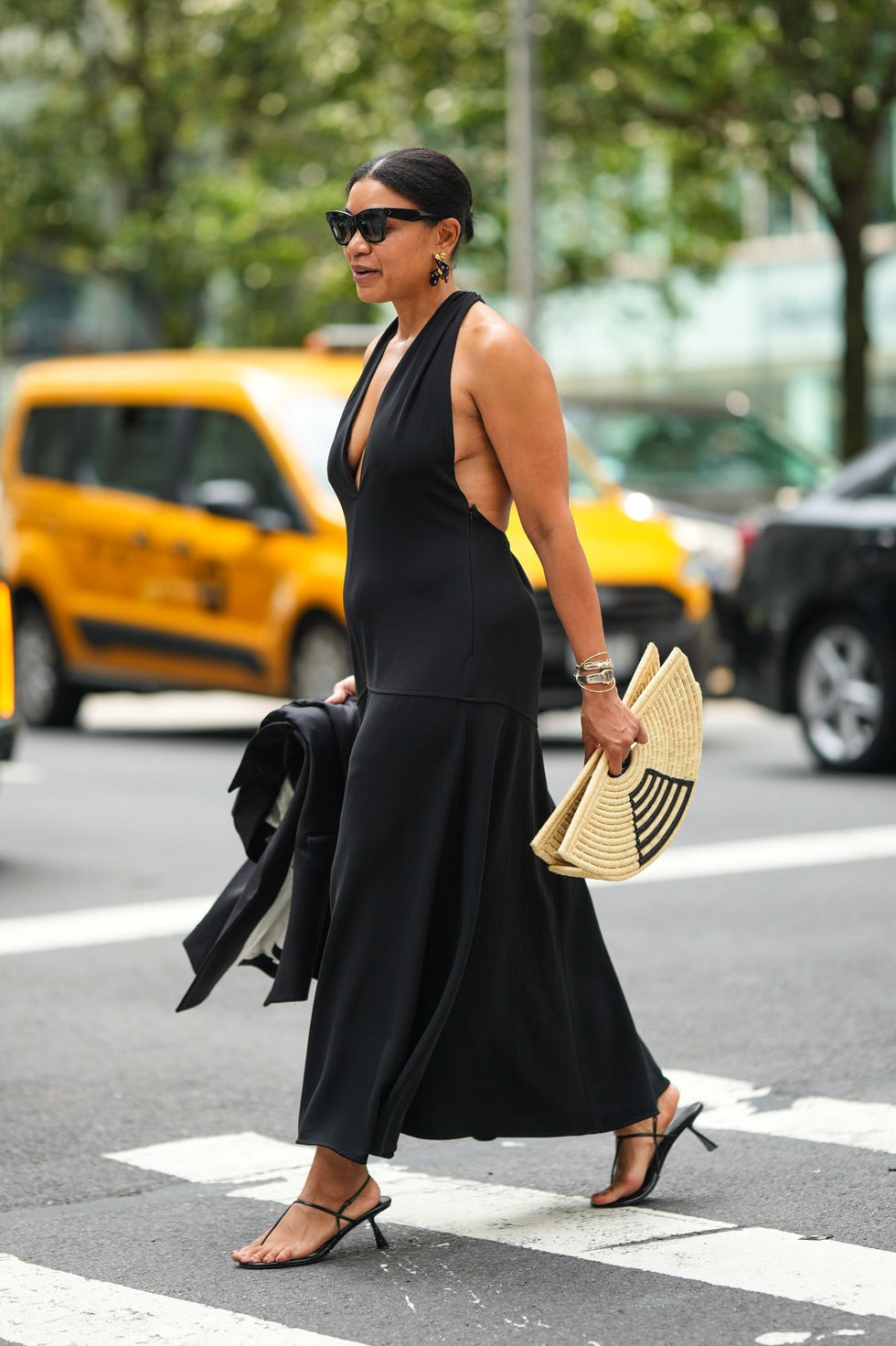 Black Maxi Dress and Minimalist Kitten Heel Sandals — Trendy Kitten Heels Outfits