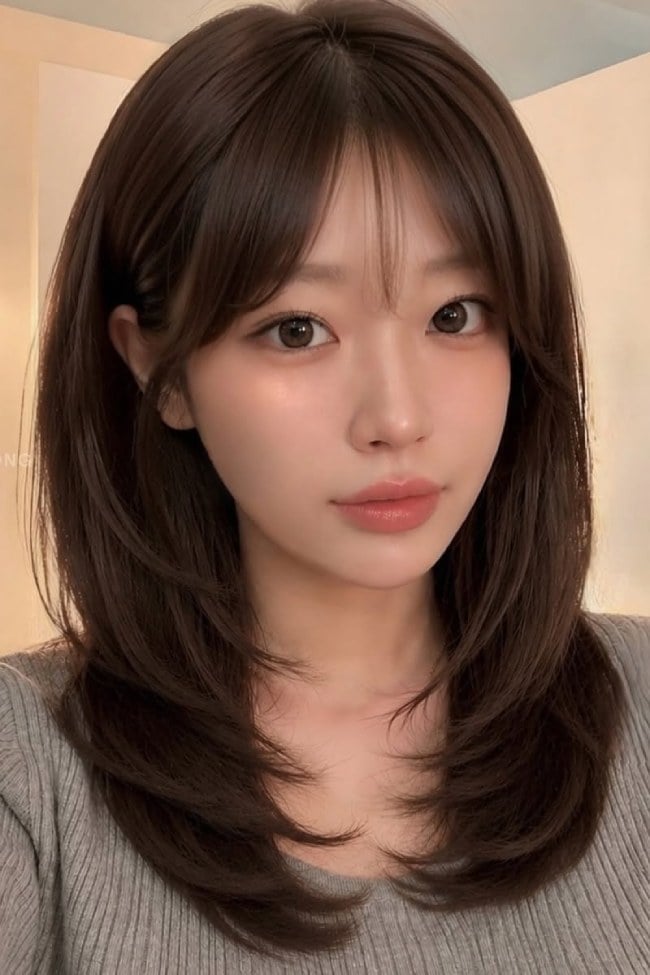 Chin Length Bob With Curtain Bangs — Trendy Korean Hairstyles