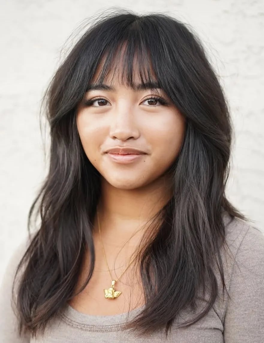 Collarbone Layers With Blunt Bangs — Trendy Korean Hairstyles