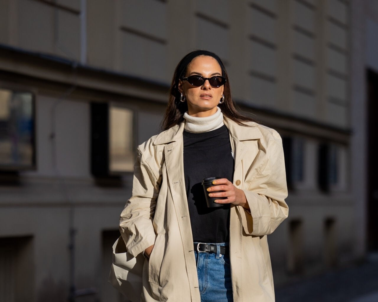 Beige Trench Coat Over Layered Turtlenecks Beige Trench Coat Over Layered Turtlenecks — Trendy Layering Outfits