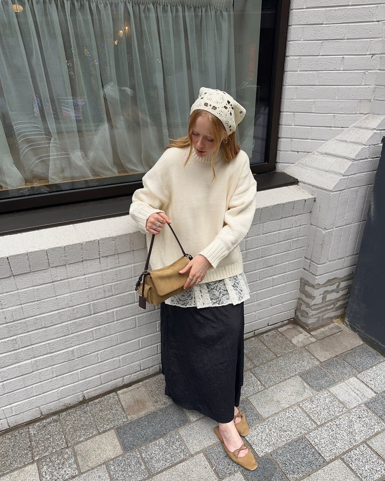Oversized Sweater Over Maxi Skirt With Lace Trim Oversized Sweater Over Maxi Skirt With Lace Trim — Trendy Layering Outfits