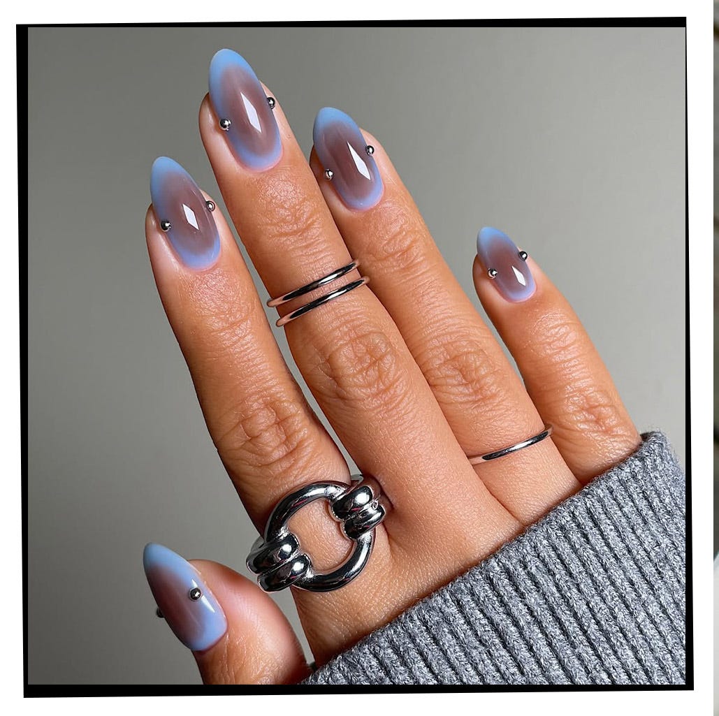Sheer Blue Ombre Matte Long Almond Nails Sheer Blue Ombre Matte Long Almond Nails — Trendy Long Nails