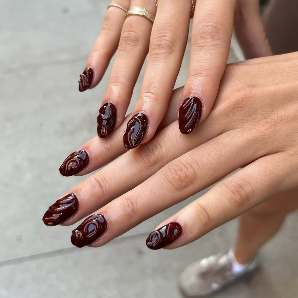Dark Brown 3D Swirl Long Oval Nails Dark Brown 3D Swirl Long Oval Nails — Trendy Long Nails