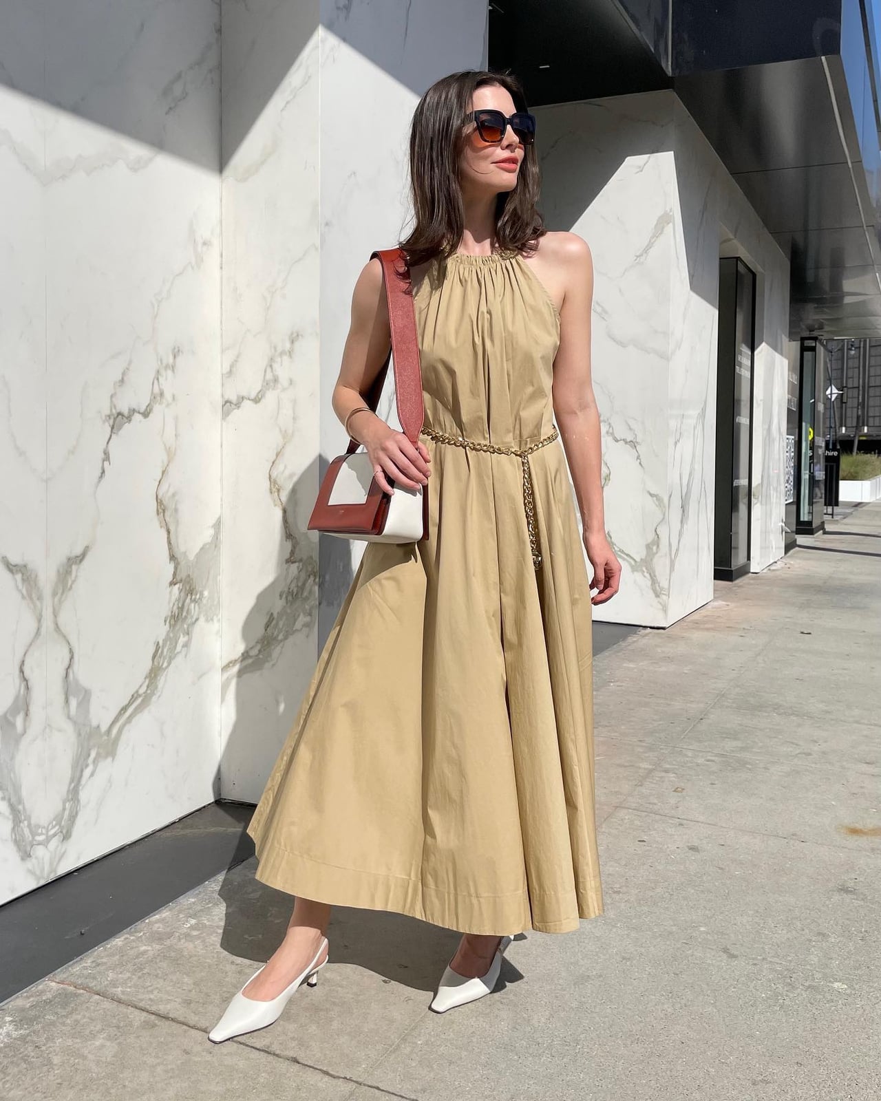 Cotton Halter Maxi Dress with Chain Belt Cotton Halter Maxi Dress with Chain Belt — Trendy Los Angeles Outfits