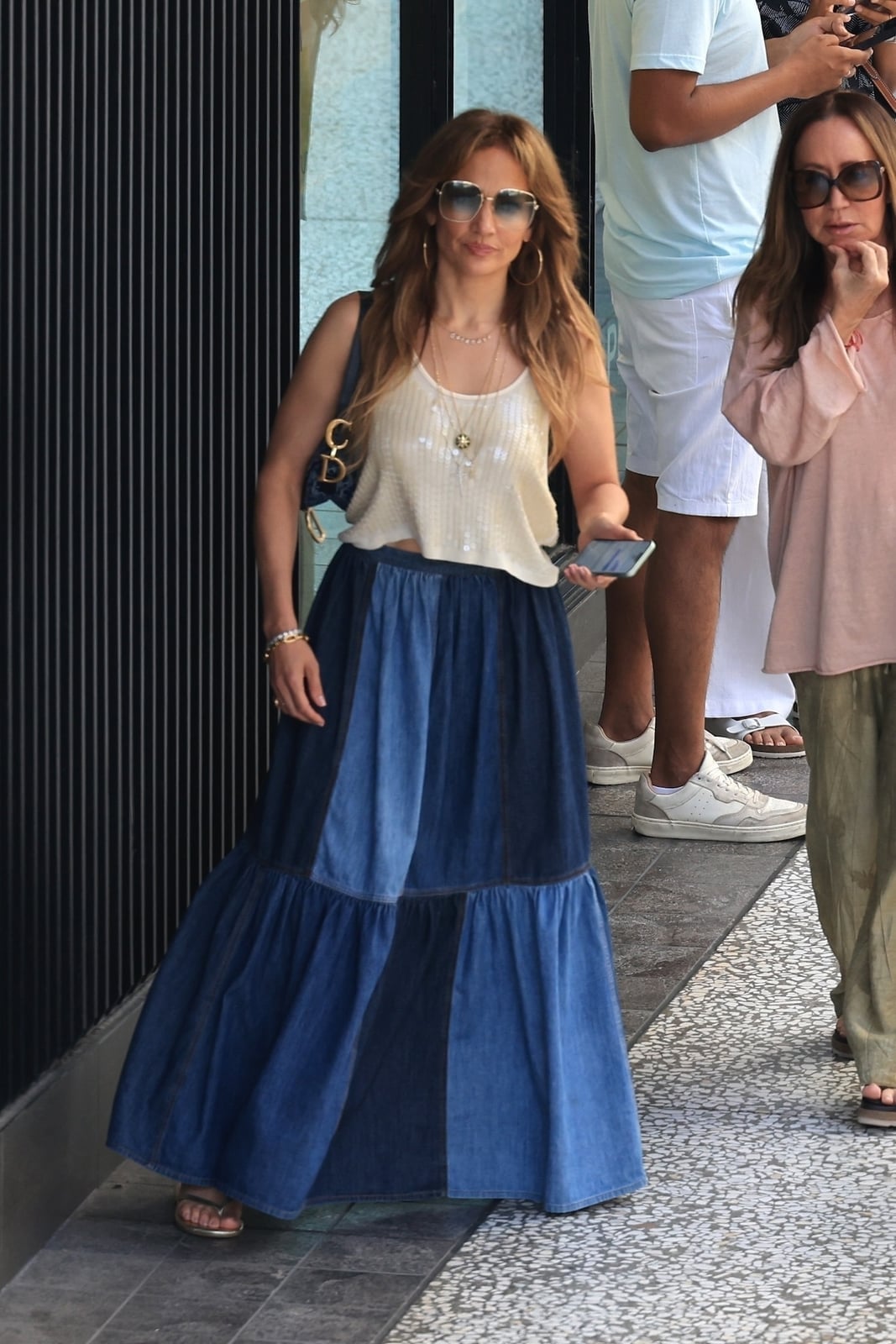 Sequined Crop Top with Tiered Denim Maxi Sequined Crop Top with Tiered Denim Maxi — Trendy Los Angeles Outfits