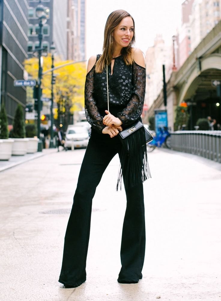 Cold-Shoulder Lace Top with Wide-Leg Trousers Cold-Shoulder Lace Top with Wide-Leg Trousers — Trendy Los Angeles Outfits